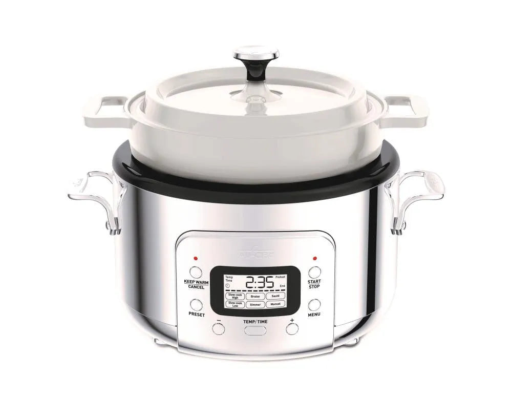 Stainless Steel 6-in-1 Digital Slow Cooker with Removable Cast Iron Pot, 5 quart