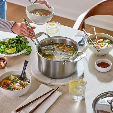 D5 Stainless Brushed 5-ply Bonded Cookware Set, 4-quart Soup Pot and Ladle Set