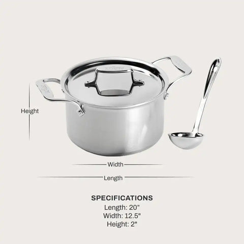 D5 Stainless Brushed 5-ply Bonded Cookware Set, 4-quart Soup Pot and Ladle Set
