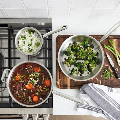 D3 Stainless Everyday 3-ply Bonded Cookware Set with Glass Lids, 10 piece Set