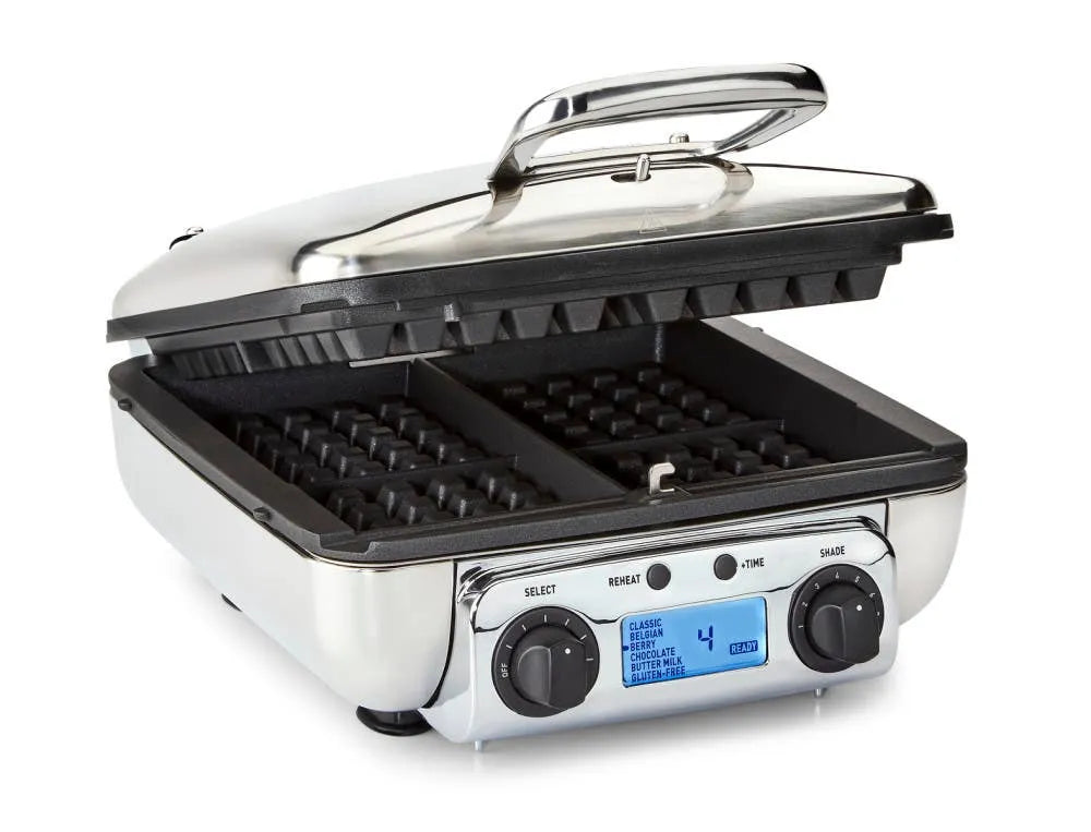 Gourmet Stainless Steel Digital Waffle Maker with Removable Plates; 4 slice