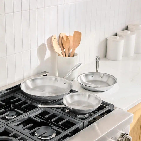 D5 Stainless Polished 5-Ply Bonded Cookware, 3 Piece Fry Pan Set, 8, 10 &amp; 12 Inch