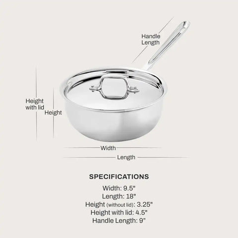 D3 Stainless 3-ply Bonded Cookware, Chef's Selection, Saucier with lid, 3 quart