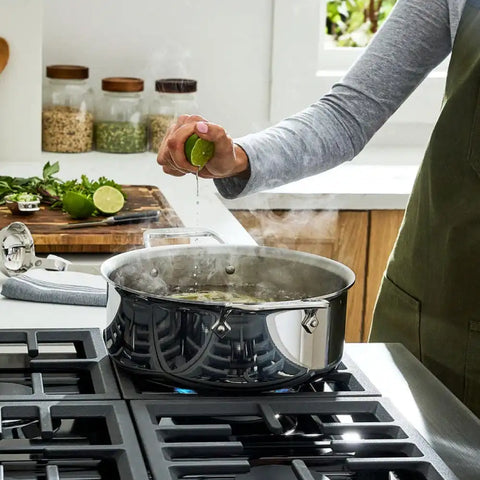 D5 Stainless Polished 5-ply Bonded Cookware, Ultimate Soup Pot with lid and Ladle, 6 quart