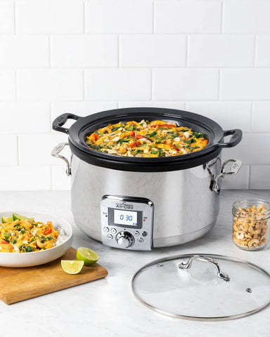 Gourmet Plus Stainless Steel 7-in-1 Slow Cooker, Nonstick Ceramic Coating, 5 quart