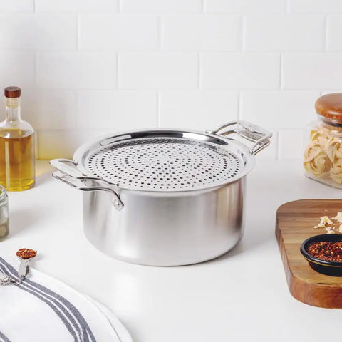 D5 Stainless Brushed 5-ply Bonded Cookware, Stockpot with lid and Strain &amp; Splatter Guard, 8 quart