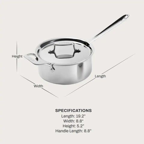 D5 Stainless Polished 5-ply Bonded Cookware, Sauce Pan with lid, 3 quart