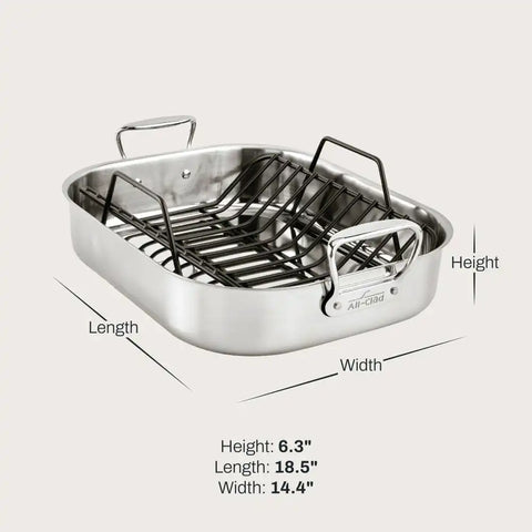 Specialty Cookware, Stainless Steel Large Roaster with rack, 13 x 16 inch