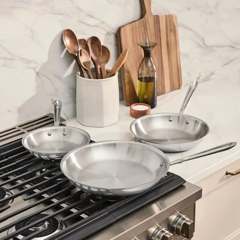 D3 Stainless 3-Ply Bonded Cookware, 3 Piece Fry Pan Set, 8, 10 &amp; 12 Inch
