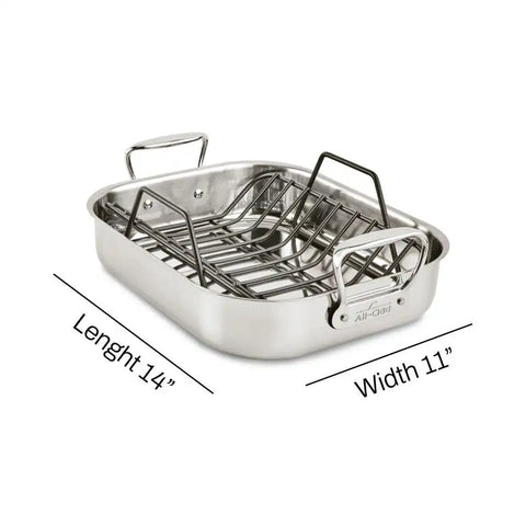 Specialty Cookware, Stainless Steel Small Roaster with rack, 11 x 14 inch
