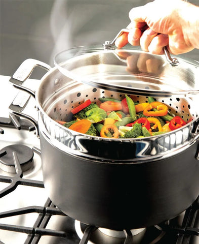 Essentials Nonstick Cookware, Stockpot with Multi-purpose Insert and lid, 7 quart