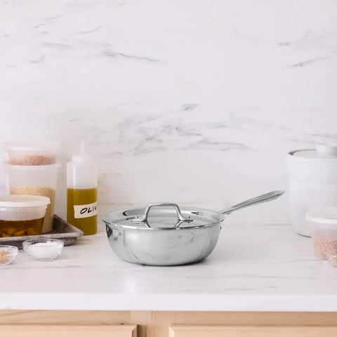 D3 Stainless 3-ply Bonded Cookware, Chef's Selection, Saucier with Lid, 2 quart