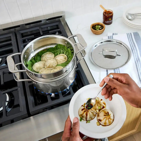 D5 Stainless Polished 5-ply Bonded Cookware, Steamer Set, 3 quart