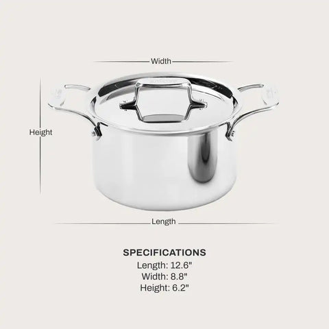 D5 Stainless Polished 5-ply Bonded Cookware, Soup Pot with lid, 4 quart