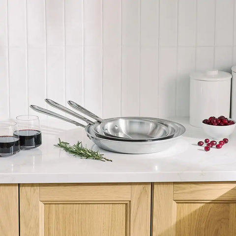 D5 Stainless Polished 5-Ply Bonded Cookware, 3 Piece Fry Pan Set, 8, 10 &amp; 12 Inch