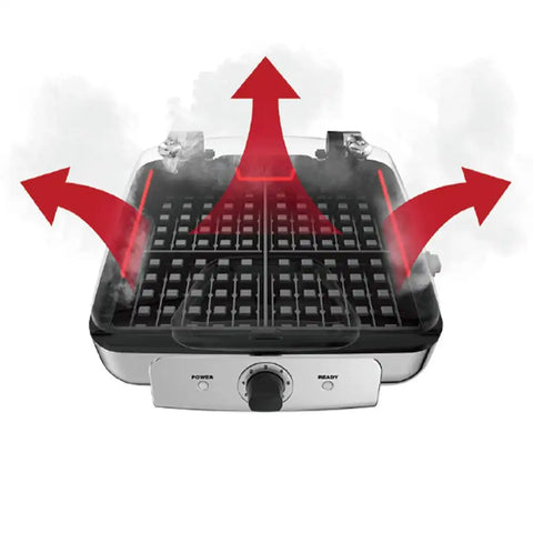 Gourmet Stainless Steel Waffle Maker with Removable Plates; 4 slice