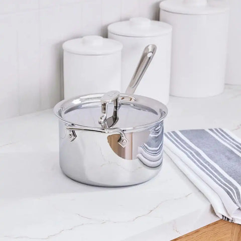 D5 Stainless Polished 5-ply Bonded Cookware, Sauce Pan with lid, 4 quart
