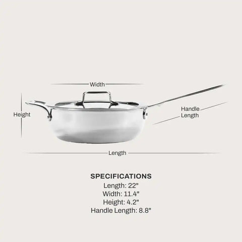 D5 Stainless Polished 5-ply Bonded Cookware, Essential Pan with lid, 4 quart