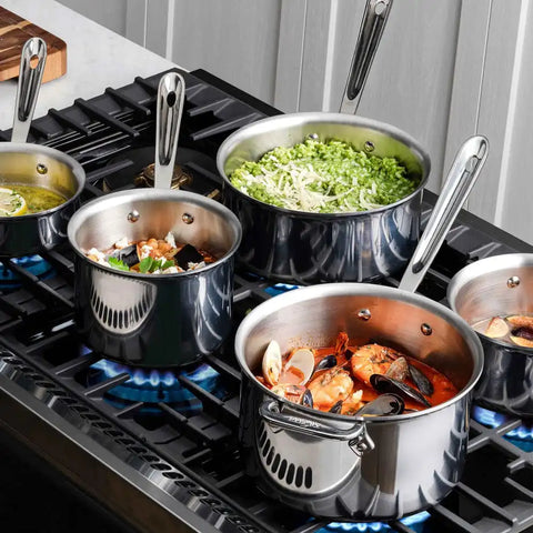 D3 Stainless 3-Ply Bonded Cookware, Sauce Pan with Lid, 4 quart