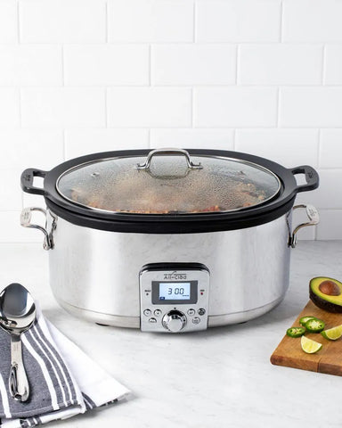 Gourmet Plus Stainless Steel 7-in-1 Slow Cooker, Nonstick Ceramic Coating, 7 quart
