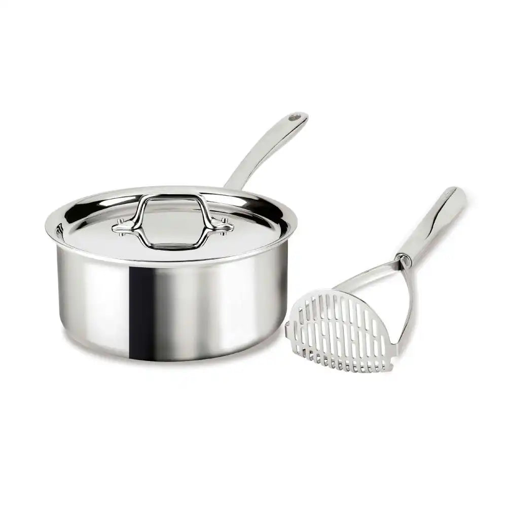 D3 Stainless Everyday 3-ply Bonded 3 quart Sauce Pan with Lid &amp; Potato Masher, 2 piece Set
