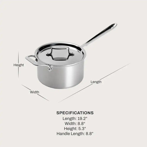 D5 Stainless Brushed 5-ply Bonded Cookware, Sauce Pan with lid, 4 quart