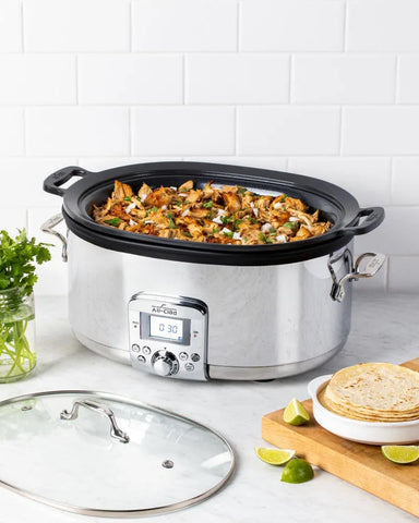Gourmet Plus Stainless Steel 7-in-1 Slow Cooker, Nonstick Ceramic Coating, 7 quart