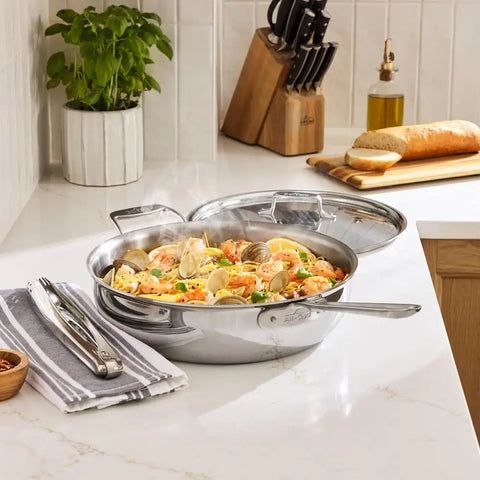 D5 Stainless Polished 5-ply Bonded Cookware, Essential Pan with lid, 6 quart