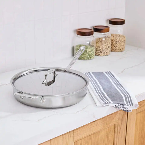 D5 Stainless Brushed 5-ply Bonded Cookware, Saute Pan with lid, 6 quart