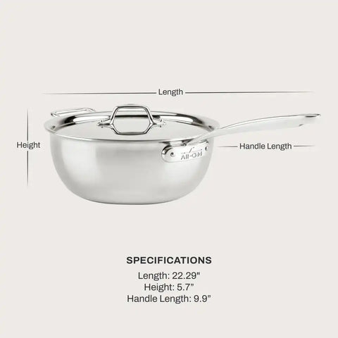 D3 Everyday Stainless 3-ply Bonded Cookware, Ragù Pan with lid, 5.5 quart