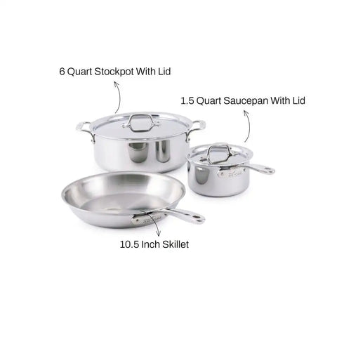 D3 Stainless Everyday 3-Ply Bonded Essential Cookware Set, 5 Piece