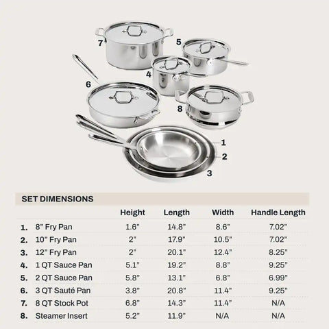 D3 Stainless 3-Ply Bonded Cookware, 13 Piece Set