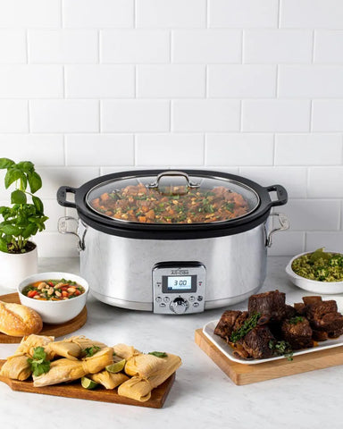 Gourmet Plus Stainless Steel 7-in-1 Slow Cooker, Nonstick Ceramic Coating, 7 quart