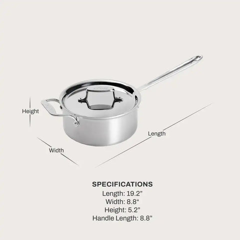 D5 Stainless Brushed 5-ply Bonded Cookware, Sauce Pan with lid, 3 quart