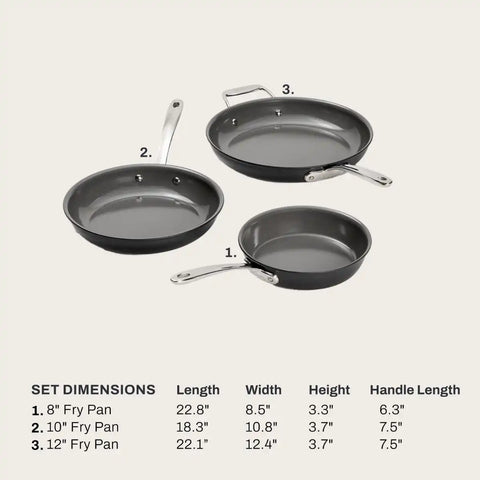 NS Pro® Ceramic Nonstick, Fry Pan Set, 8, 10 &amp; 12 inch