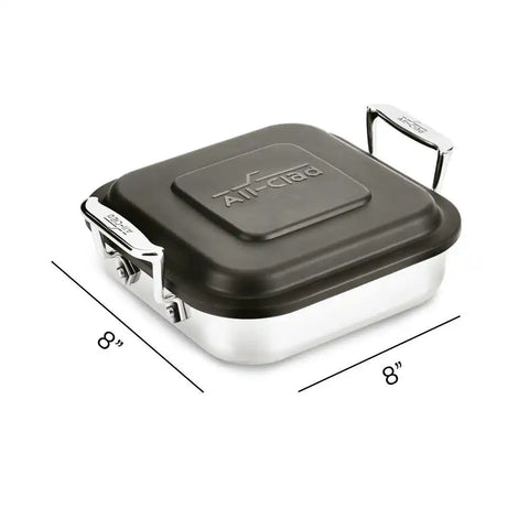Specialty Cookware, Stainless Steel Square Baker with lid, 8 inch