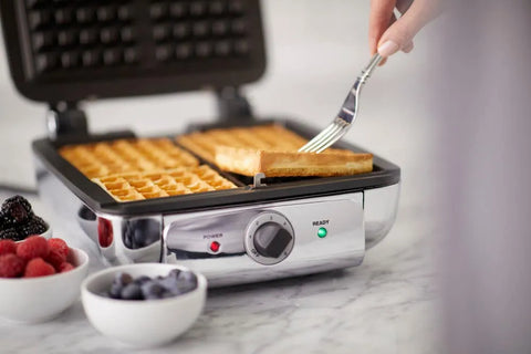 Gourmet Stainless Steel Waffle Maker with Removable Plates; 4 slice