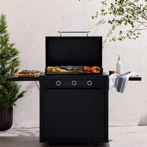 29" Gas Griddle with Lid and Cart, Three burner