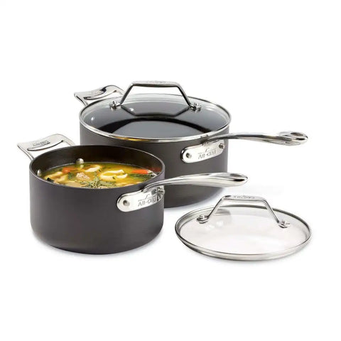 Essentials Hard Anodized Nonstick Cookware Set, 2-piece Sauce Pan Set with lids, 2.5 &amp; 4 quart