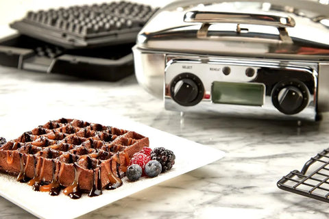 Gourmet Stainless Steel Digital Waffle Maker with Removable Plates; 4 slice