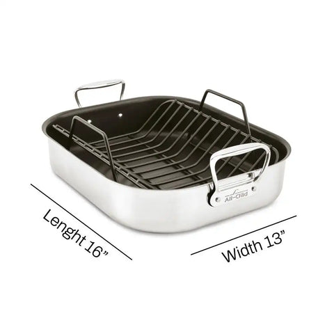 Specialty Cookware, Stainless Steel Nonstick Large Roaster with rack, 13 x 16 inch