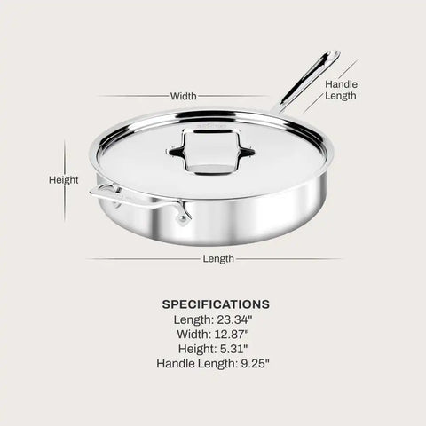 D5 Polished 5-ply Bonded Cookware, Sauté Pan, 5 quart