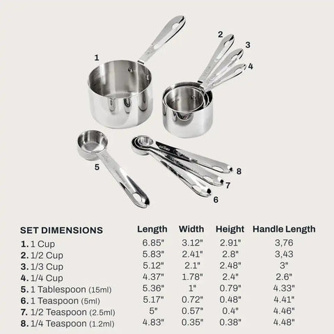 Stainless Steel Measuring Cups &amp; Spoons Set, 8 Piece