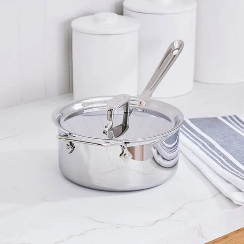 D5 Stainless Polished 5-ply Bonded Cookware, Sauce Pan with lid, 3 quart