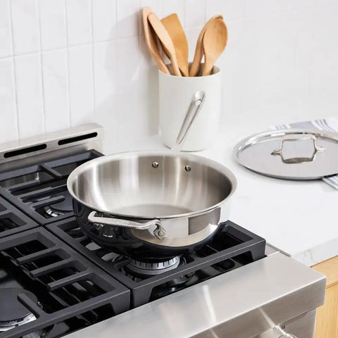 D5 Stainless Polished 5-ply Bonded Cookware, Essential Pan with lid, 4 quart
