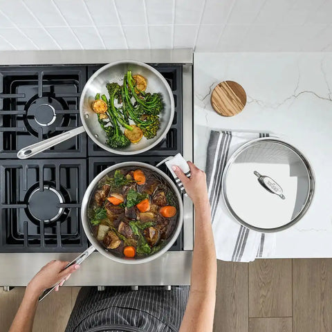 D5 Stainless Brushed 5-ply Bonded Cookware, Saute Pan with lid, 3 quart