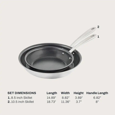 D3 Everyday Pro Nonstick 3-Ply Bonded Cookware, Skillet Set, 8.5 &amp; 10.5 inch
