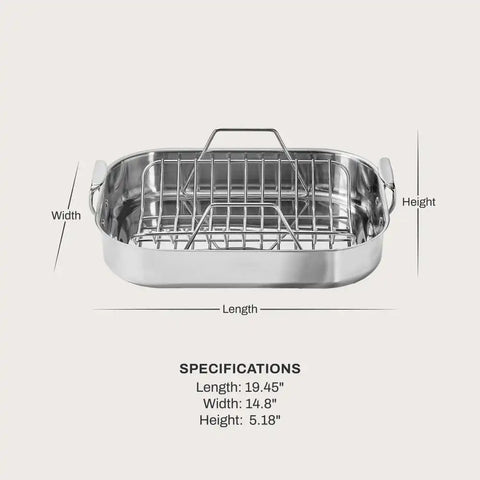 Specialty Cookware, Stainless Steel Roaster with Rack, 14 x 18 inch