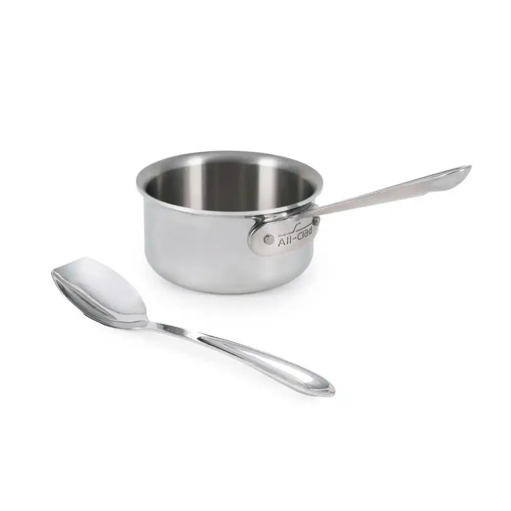 D3 Stainless 3-ply Bonded Cookware, 1 quart Saucepan with Solid Spoon, 2 Piece Set