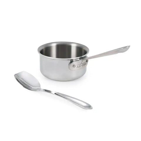 D3 Stainless 3-ply Bonded Cookware, 1 quart Saucepan with Solid Spoon, 2 Piece Set